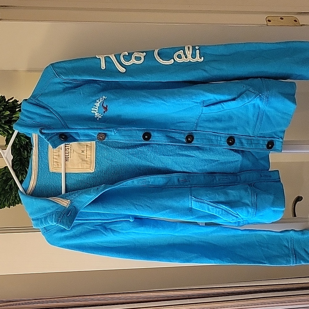 Blue Hollister Button Hoodie